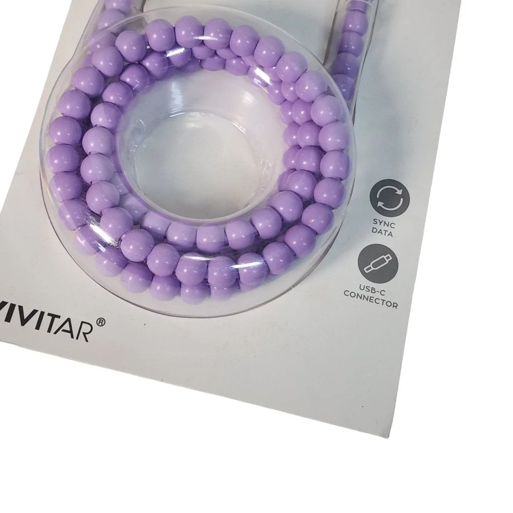 Vivitar Purple Beaded USB-C to USB-C Charging Cable 3ft Sync Data Cord